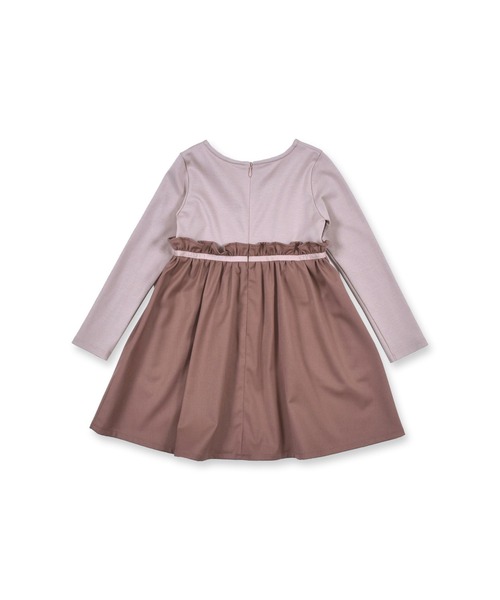 TartineetChocolat/リボンバイカラーポンチ切り替えフレア長袖ワンピース(100~140cm)