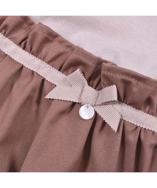 TartineetChocolat/リボンバイカラーポンチ切り替えフレア長袖ワンピース(100~140cm)