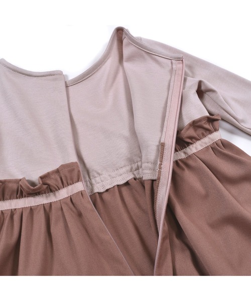 TartineetChocolat/リボンバイカラーポンチ切り替えフレア長袖ワンピース(100~140cm)