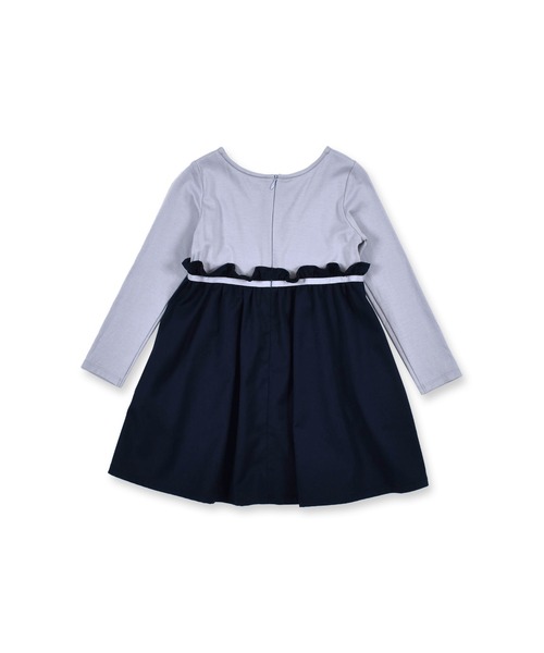 TartineetChocolat/リボンバイカラーポンチ切り替えフレア長袖ワンピース(100~140cm)