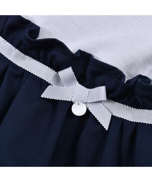TartineetChocolat/リボンバイカラーポンチ切り替えフレア長袖ワンピース(100~140cm)