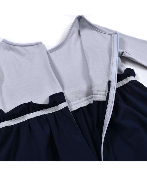 TartineetChocolat/リボンバイカラーポンチ切り替えフレア長袖ワンピース(100~140cm)