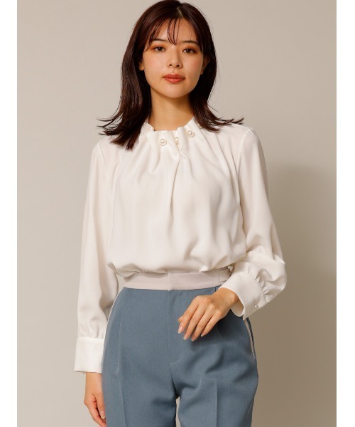 TONAL（トーナル）の「ジョーゼットパールハイネックブラウス（シャツ/ブラウス・レディース・ブラック/ミント/オフホワイト/グレー/ライトグリーン/ホワイト/サックスブルー/ライトイエロー/イエロー・38）」の3枚目の写真