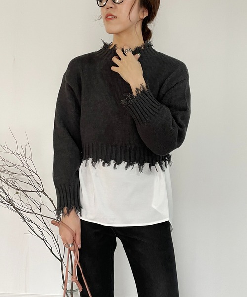 CAPRICIEUX LE'MAGE（カプリシューレマージュ）の「〈セットアイテム〉シャツSETクラッシュハイネックプルオーバー（ニット/セーター・レディース・チャコールグレー/ライトベージュ/グリーン系その他・FREE）」の16枚目の写真