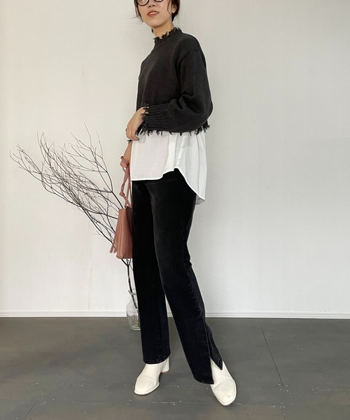 CAPRICIEUX LE'MAGE（カプリシューレマージュ）の「〈セットアイテム〉シャツSETクラッシュハイネックプルオーバー（ニット/セーター・レディース・チャコールグレー/ライトベージュ/グリーン系その他・FREE）」の11枚目の写真