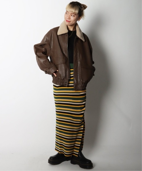 Oriens JOURNAL STANDARD（オリエンス ジャーナルスタンダード）の「フェイクレザーボマーブルゾン（ブルゾン・レディース・ブラウン/アイボリー・MEDIUM/LARGE）」の3枚目の写真