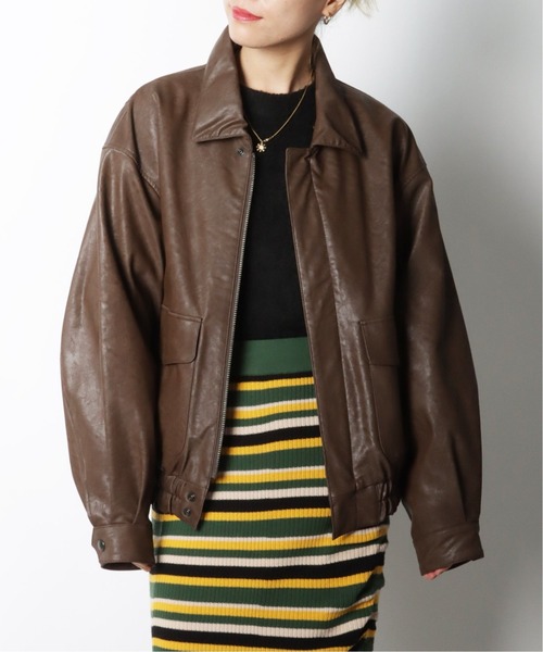 Oriens JOURNAL STANDARD（オリエンス ジャーナルスタンダード）の「フェイクレザーボマーブルゾン（ブルゾン・レディース・ブラウン/アイボリー・MEDIUM/LARGE）」の16枚目の写真