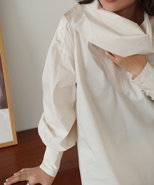 ETRE TOKYO（エトレトウキョウ）の「ハイネックシャツミニワンピース（シャツワンピース・レディース・ブラック/アイボリー・FREE）」の4枚目の写真