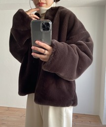 over size no collar fur coat / オーバーサイズノーカラーポケット付きフェイクファーコート