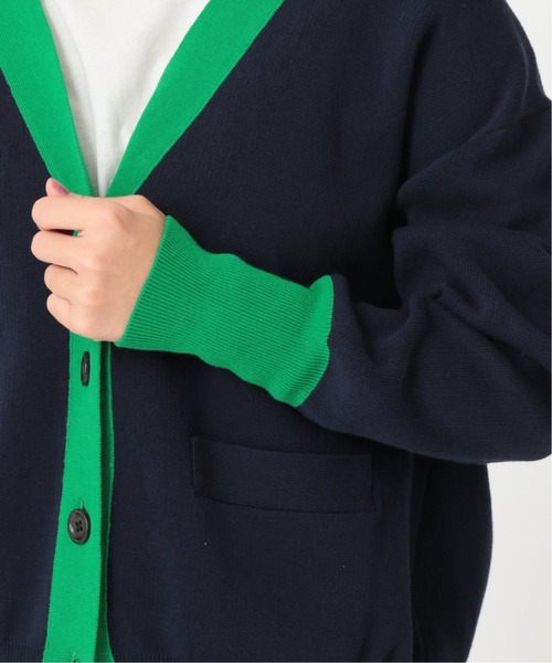 ジャーナルスタンダード レリューム ダブルニットコントラストカーディガン 紺 綿 WEB限定追加》ダブルニットコントラストカーディガン