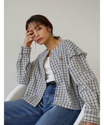 クロップドフリル チェックブラウス