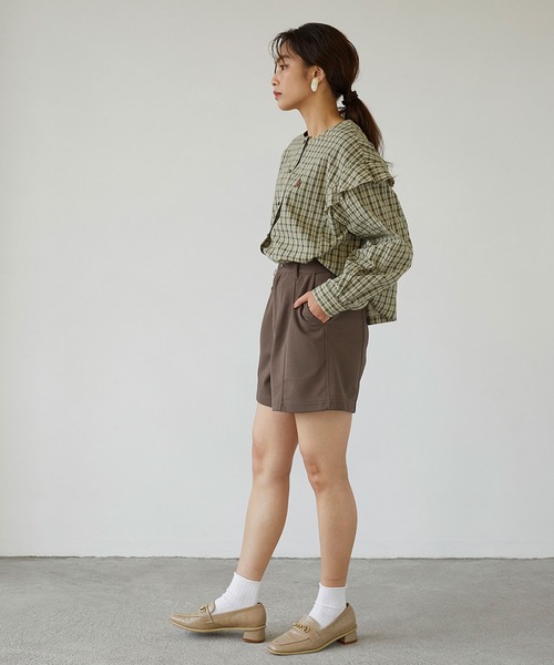 179/WG(イチナナキュウダブルジー)の「クロップドフリルチェックブラウス(シャツ/ブラウス・レディース・ピンク/ブルー/グリーン・MEDIUM)」の9枚目の写真