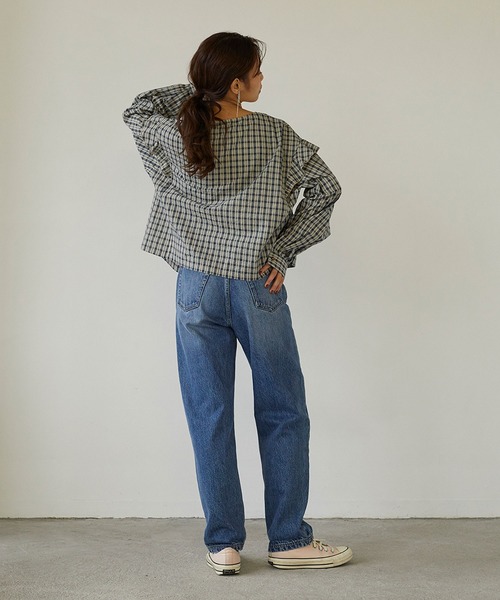 179/WG(イチナナキュウダブルジー)の「クロップドフリルチェックブラウス(シャツ/ブラウス・レディース・ピンク/ブルー/グリーン・MEDIUM)」の13枚目の写真