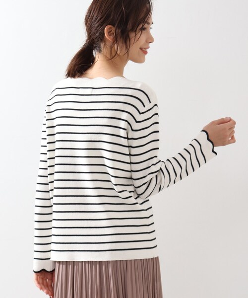 DRESKIP（ドレスキップ）の「◆マシンウォシャブルスカラップボーダーニット（ニット/セーター・レディース・グリーン系その他4/ブラック系2/ベージュ系その他5/ネイビー系2・02/03/04）」の2枚目の写真