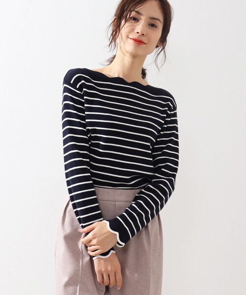 DRESKIP（ドレスキップ）の「◆マシンウォシャブルスカラップボーダーニット（ニット/セーター・レディース・グリーン系その他4/ブラック系2/ベージュ系その他5/ネイビー系2・02/03/04）」の4枚目の写真