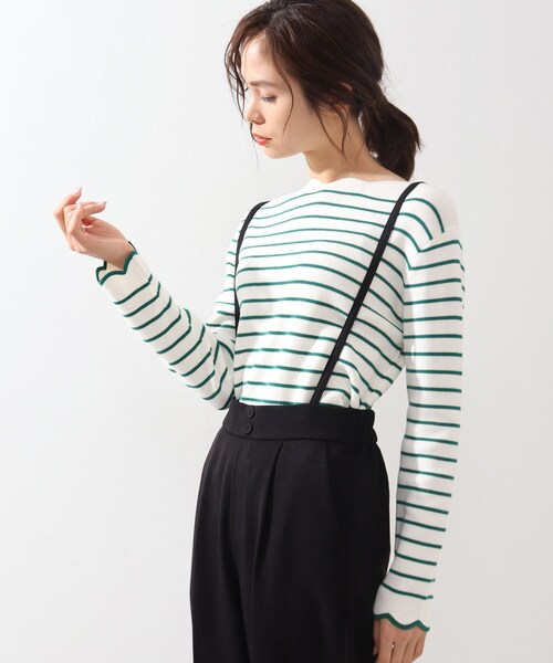 DRESKIP（ドレスキップ）の「◆マシンウォシャブルスカラップボーダーニット（ニット/セーター・レディース・グリーン系その他4/ブラック系2/ベージュ系その他5/ネイビー系2・02/03/04）」の8枚目の写真