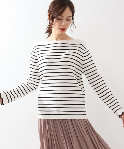 DRESKIP（ドレスキップ）の「◆マシンウォシャブルスカラップボーダーニット（ニット/セーター・レディース・グリーン系その他4/ブラック系2/ベージュ系その他5/ネイビー系2・02/03/04）」の14枚目の写真