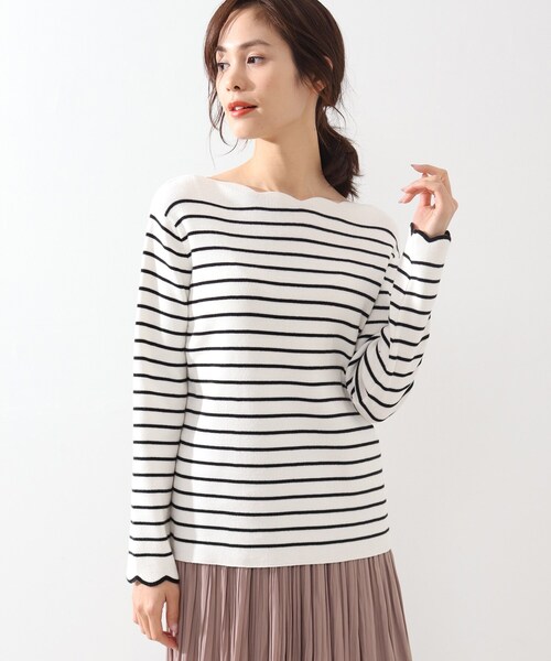 DRESKIP（ドレスキップ）の「◆マシンウォシャブルスカラップボーダーニット（ニット/セーター・レディース・グリーン系その他4/ブラック系2/ベージュ系その他5/ネイビー系2・02/03/04）」の5枚目の写真