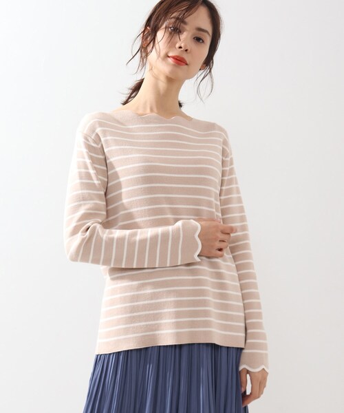 DRESKIP（ドレスキップ）の「◆マシンウォシャブルスカラップボーダーニット（ニット/セーター・レディース・グリーン系その他4/ブラック系2/ベージュ系その他5/ネイビー系2・02/03/04）」の6枚目の写真