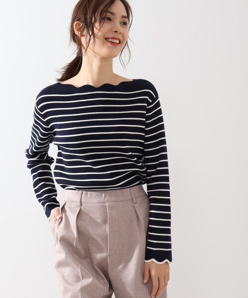 DRESKIP（ドレスキップ）の「◆マシンウォシャブルスカラップボーダーニット（ニット/セーター・レディース・グリーン系その他4/ブラック系2/ベージュ系その他5/ネイビー系2・02/03/04）」の16枚目の写真