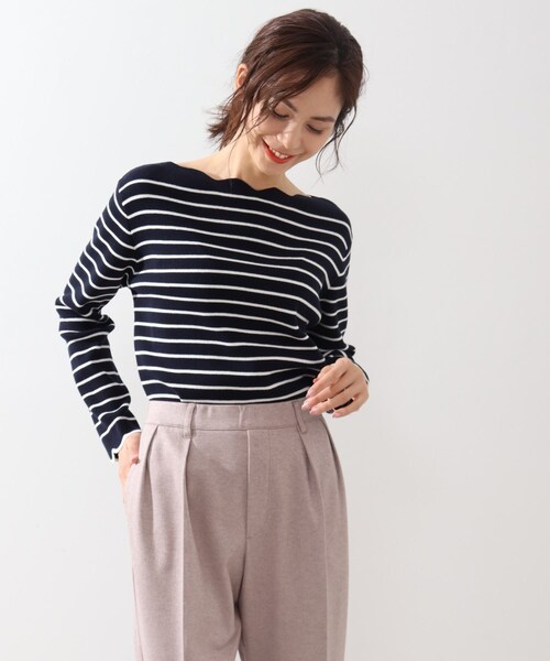 DRESKIP（ドレスキップ）の「◆マシンウォシャブルスカラップボーダーニット（ニット/セーター・レディース・グリーン系その他4/ブラック系2/ベージュ系その他5/ネイビー系2・02/03/04）」の7枚目の写真