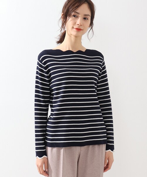 DRESKIP（ドレスキップ）の「◆マシンウォシャブルスカラップボーダーニット（ニット/セーター・レディース・グリーン系その他4/ブラック系2/ベージュ系その他5/ネイビー系2・02/03/04）」の17枚目の写真