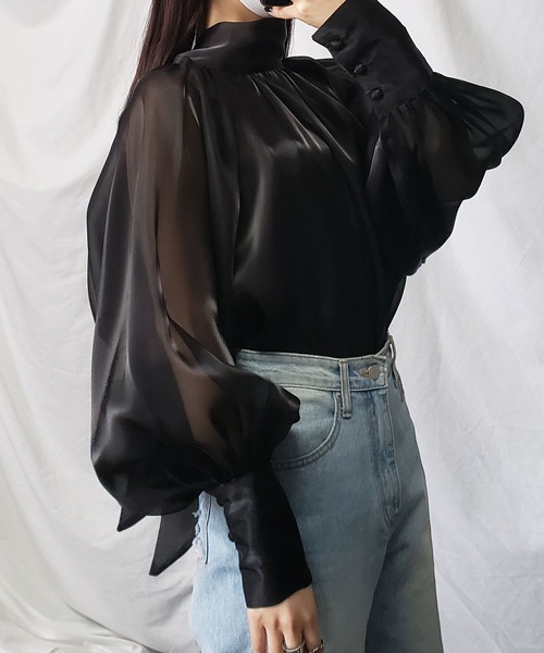 me+em select（ミームセレクト）の「※※【 ８color ／２way】ボリュームスリーブグロッシーリボンブラウス（シャツ/ブラウス・レディース・ホワイト/ブラック/ベージュ/ピンク/パープル/チャコール/クリーム/ブルー・FREE）」の13枚目の写真