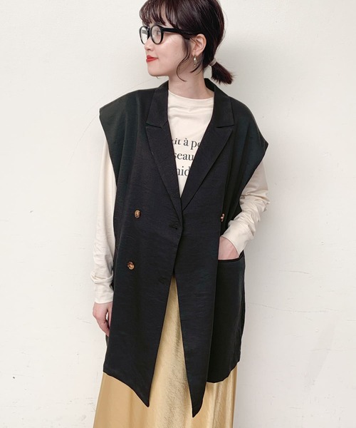ITEMS URBANRESEARCH(アイテムズ アーバンリサーチ)の「『セットアップ対応』テーラードジレ(その他アウター・レディース・ベージュ/ブラック・FREE)」の4枚目の写真