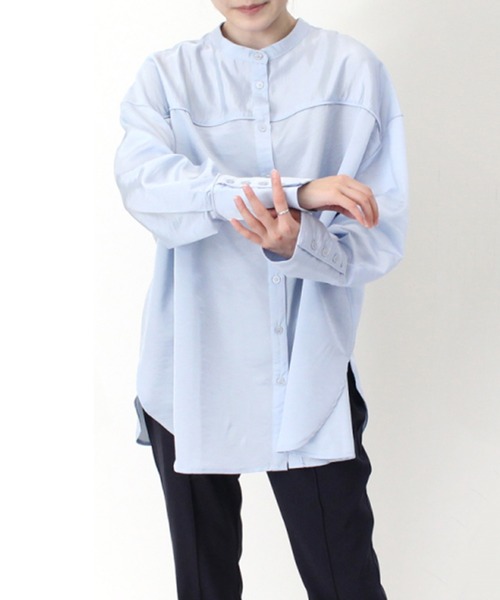 STYLEBLOCK（スタイルブロック）の「シャンブレー2WAYブラウス（シャツ/ブラウス・レディース・ブラック/ライトブルー/グレー/ホワイト・M）」の4枚目の写真