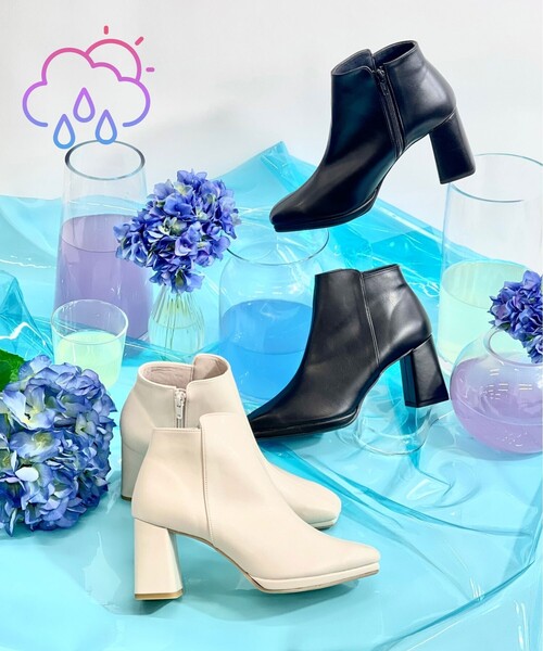 ESPERANZA(エスペランサ)の「◆スクエアトゥフレアヒールブーツ(レイン対応シューズ)(ブーツ・レディース・アイボリー/ブラック・S/M/L/LL)」の4枚目の写真