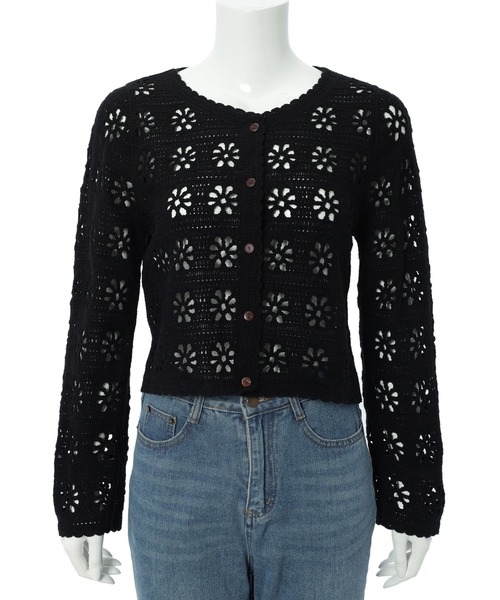 fifth（フィフス）の「フラワーすかし編みカーディガン（カーディガン/ボレロ・レディース・ブラック/ネイビー・M）」の8枚目の写真