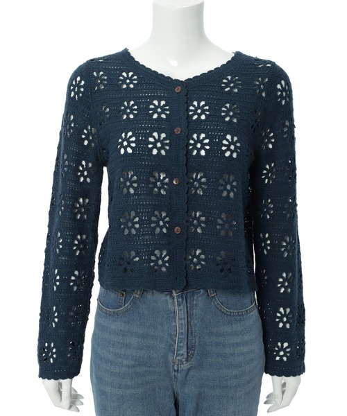 fifth（フィフス）の「フラワーすかし編みカーディガン（カーディガン/ボレロ・レディース・ブラック/ネイビー・M）」の9枚目の写真