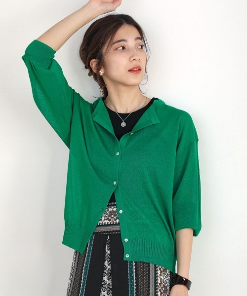 Bou Jeloud（ブージュルード）の「抗菌さらさら2WAYショートカーディガン（カーディガン/ボレロ・レディース・ブラック/イエロー/グリーン/グレイッシュベージュ/サンドベージュ/ダークネイビー/ブルーグリーン/オレンジ・FREE）」の6枚目の写真