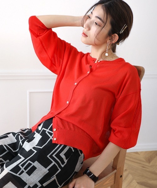 Bou Jeloud（ブージュルード）の「抗菌さらさら2WAYショートカーディガン（カーディガン/ボレロ・レディース・ブラック/イエロー/グリーン/グレイッシュベージュ/サンドベージュ/ダークネイビー/ブルーグリーン/オレンジ・FREE）」の8枚目の写真