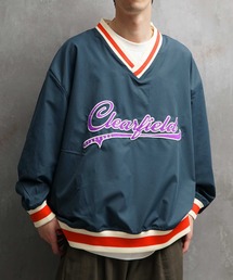 オーバーサイズ プルオーバーカレッジシャツ メンズ ナイロン ルーズシルエット ラインリブ 春服