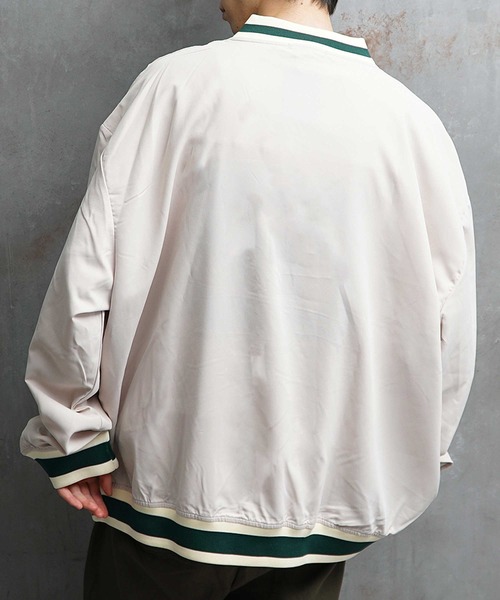 JOKER（ジョーカー）の「オーバーサイズ プルオーバーカレッジシャツ メンズ ナイロン ルーズシルエット ラインリブ 春服（Tシャツ/カットソー・メンズ・ホワイト/ネイビー/グリーン・M/L）」の5枚目の写真