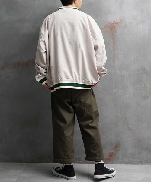 JOKER（ジョーカー）の「オーバーサイズ プルオーバーカレッジシャツ メンズ ナイロン ルーズシルエット ラインリブ 春服（Tシャツ/カットソー・メンズ・ホワイト/ネイビー/グリーン・M/L）」の7枚目の写真