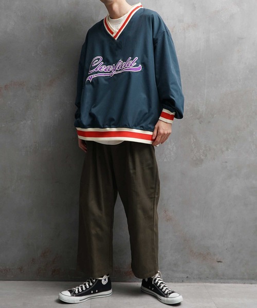 JOKER（ジョーカー）の「オーバーサイズ プルオーバーカレッジシャツ メンズ ナイロン ルーズシルエット ラインリブ 春服（Tシャツ/カットソー・メンズ・ホワイト/ネイビー/グリーン・M/L）」の10枚目の写真