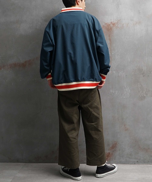 JOKER（ジョーカー）の「オーバーサイズ プルオーバーカレッジシャツ メンズ ナイロン ルーズシルエット ラインリブ 春服（Tシャツ/カットソー・メンズ・ホワイト/ネイビー/グリーン・M/L）」の11枚目の写真