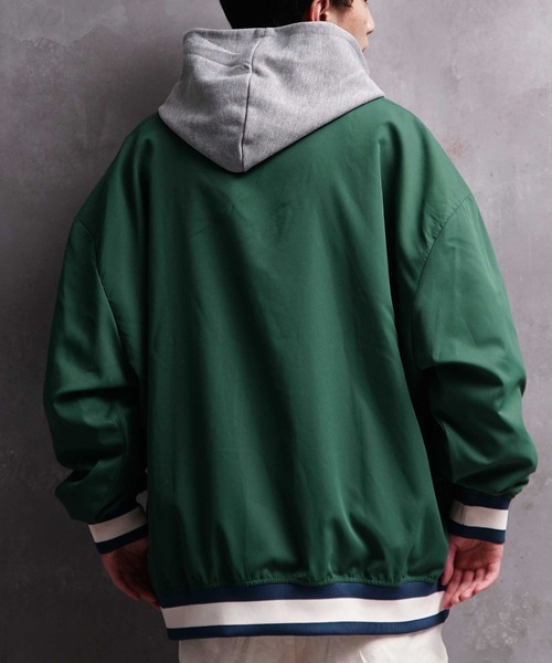 JOKER（ジョーカー）の「オーバーサイズ プルオーバーカレッジシャツ メンズ ナイロン ルーズシルエット ラインリブ 春服（Tシャツ/カットソー・メンズ・ホワイト/ネイビー/グリーン・M/L）」の13枚目の写真