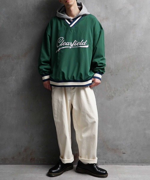 JOKER（ジョーカー）の「オーバーサイズ プルオーバーカレッジシャツ メンズ ナイロン ルーズシルエット ラインリブ 春服（Tシャツ/カットソー・メンズ・ホワイト/ネイビー/グリーン・M/L）」の14枚目の写真