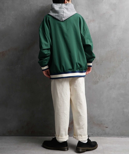 JOKER（ジョーカー）の「オーバーサイズ プルオーバーカレッジシャツ メンズ ナイロン ルーズシルエット ラインリブ 春服（Tシャツ/カットソー・メンズ・ホワイト/ネイビー/グリーン・M/L）」の15枚目の写真