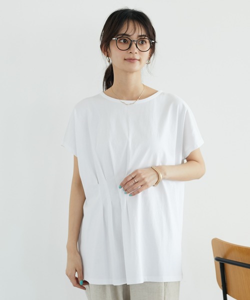 CRAFT STANDARD BOUTIQUE(クラフトスタンダードブティック)の「なめらかアシンメトリーチュニック *◆(Tシャツ/カットソー・レディース・ブラック/オフホワイト/カーキ/イエロー・FREE)」の2枚目の写真