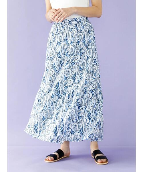 koe（コエ）の「ペーズリー柄ギャザーティアードスカート＊（スカート・レディース・ネイビー/オフホワイト・FREE）」の3枚目の写真