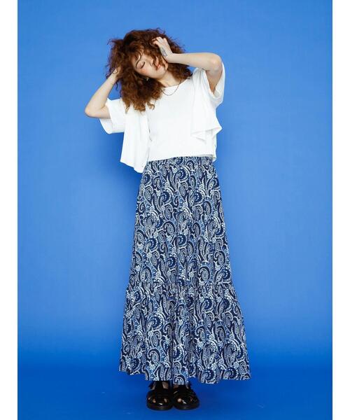koe（コエ）の「ペーズリー柄ギャザーティアードスカート＊（スカート・レディース・ネイビー/オフホワイト・FREE）」の10枚目の写真