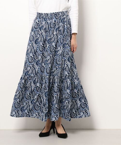 koe（コエ）の「ペーズリー柄ギャザーティアードスカート＊（スカート・レディース・ネイビー/オフホワイト・FREE）」の5枚目の写真