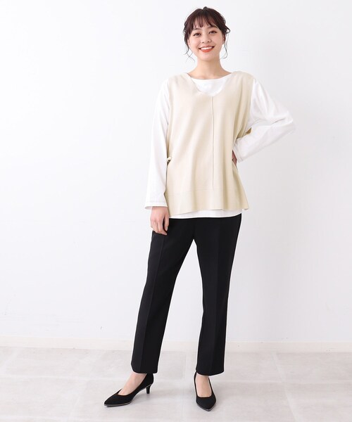 DRESKIP（ドレスキップ）の「◆【再入荷／洗える／プチプラ】Vネック脇リボンニットベスト（ベスト・レディース・グリーン/オフホワイト/ブラック/サンドベージュ/オレンジ/ダークブラウン・00）」の7枚目の写真