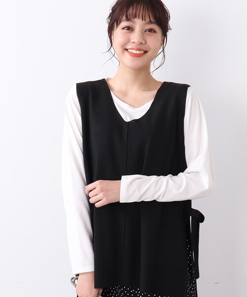 DRESKIP（ドレスキップ）の「◆【再入荷／洗える／プチプラ】Vネック脇リボンニットベスト（ベスト・レディース・グリーン/オフホワイト/ブラック/サンドベージュ/オレンジ/ダークブラウン・00）」の11枚目の写真