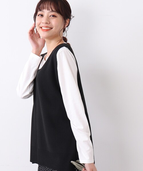 DRESKIP（ドレスキップ）の「◆【再入荷／洗える／プチプラ】Vネック脇リボンニットベスト（ベスト・レディース・グリーン/オフホワイト/ブラック/サンドベージュ/オレンジ/ダークブラウン・00）」の12枚目の写真