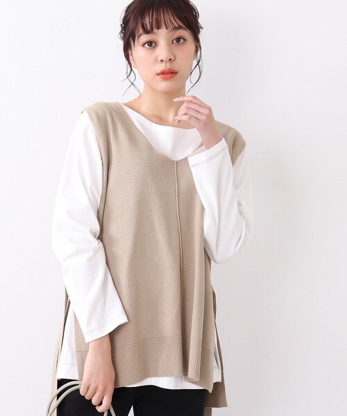 DRESKIP（ドレスキップ）の「◆【再入荷／洗える／プチプラ】Vネック脇リボンニットベスト（ベスト・レディース・グリーン/オフホワイト/ブラック/サンドベージュ/オレンジ/ダークブラウン・00）」の18枚目の写真